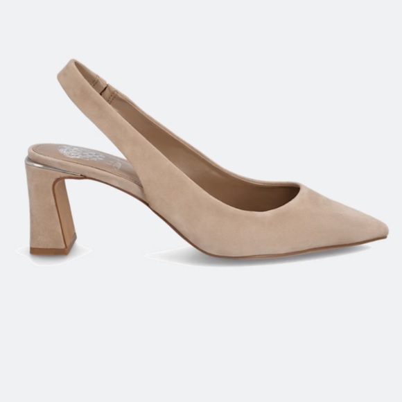 Vince Camuto Taupe Suede Slingback Block Heel Pumps - Picture 2 of 9